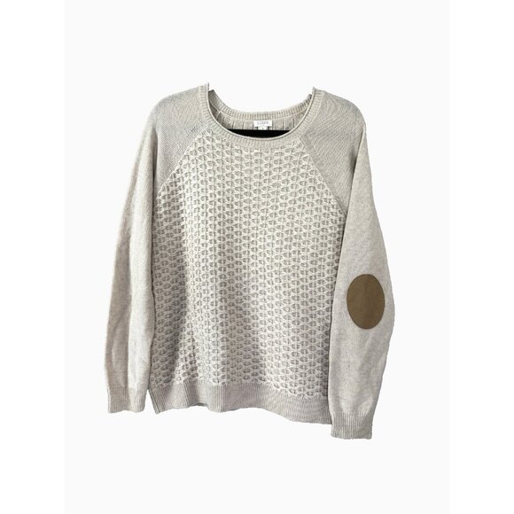 J Crew M Sweater Basket Weave Knit Elbow Patch Wool Preppy Fisherman Academia - Picture 1 of 8